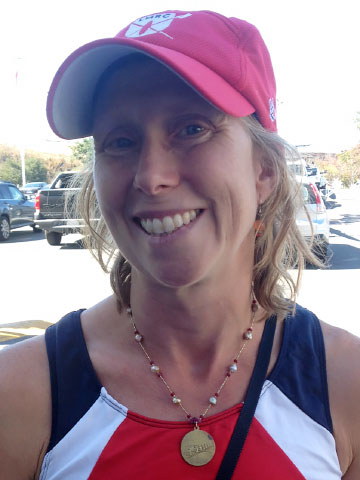 Laurel in her “new” Antique Rowing Medal
(1930) with rosebud pearls and rubies, after racing at the Wine Country Rowing Classic in Petaluma, California